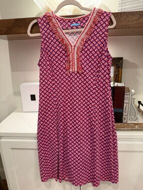 J. McLaughlin Pink & White Sleeveless Fringe-Trim Mini Dress